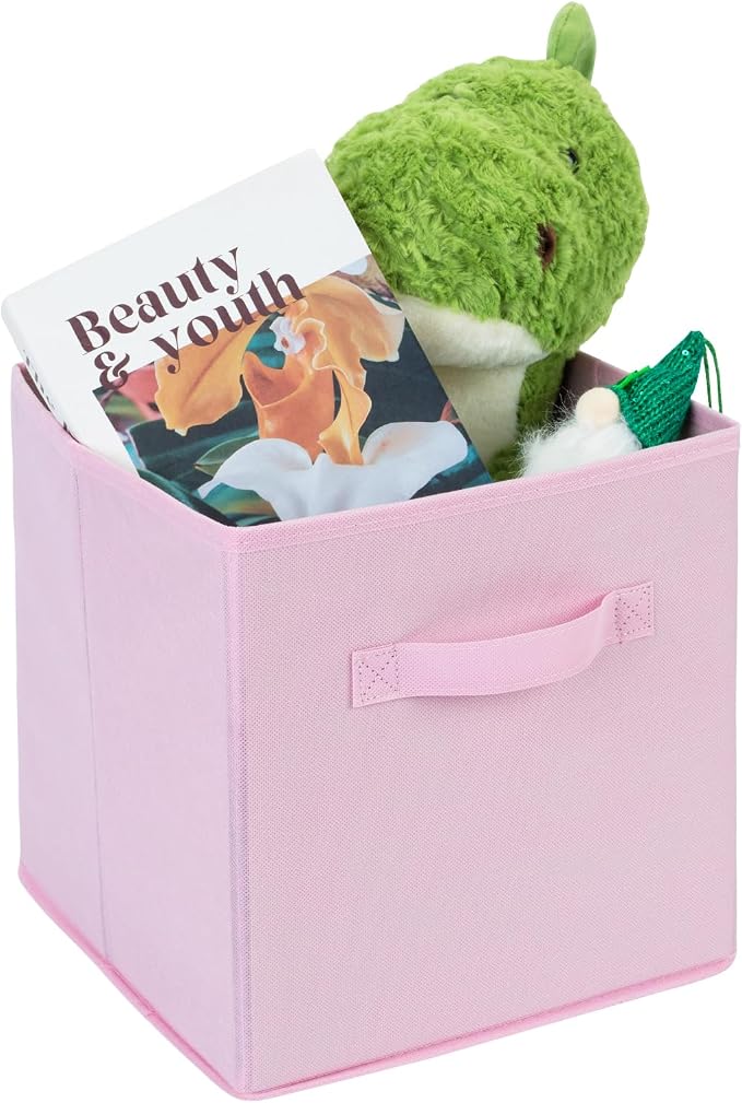 Life Hacks Fabric Storage Bins 8 Pack 11 inch Foldable Storage Cubes with Reinforced Handles Fun Colored Durable Cube Storage Bin for Home, Playroom, Closet Organizers and Storage, Pink - Image 4