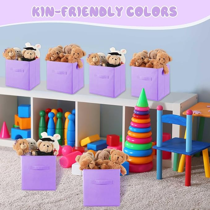 Yinder 12 Pcs Cube Storage Bin Purple 10.5''x10.5''x11'' Storage Bins for Playroom Decor Colorful Bins for Kids Foldable Baskets for Nursery Organizer Boxes Fabric Boxes - Image 4
