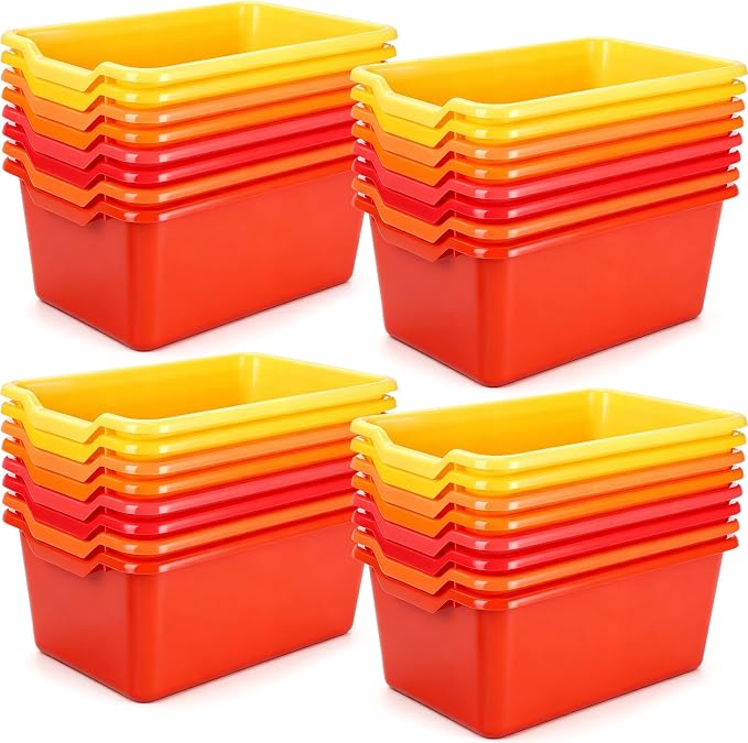 32 Pcs Cubby Bins for Classroom Plastic Book Bins,Warm Series | Storage Bins for Classroom Library, Plastic Stackable Toy Tubs Containers for School Office Home Nursery Playroom by Dandat