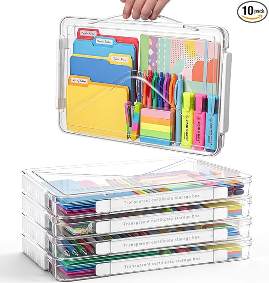 10 Pack Clear File Storage Box Portable Paper Case with Lid Handle,White by Unknown