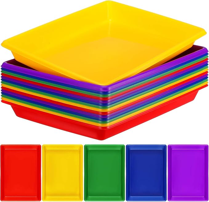 Maitys 15 Pcs Activity Plastic Art Trays 14.57 x 10.63 x 1.77 Inch Large Crafts Organizer Serving Storage Tray for Kids School Classroom DIY Project Painting Home Organizing Supply(Multi Color) by Maitys