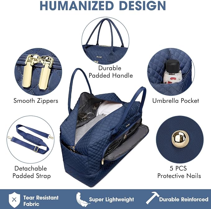 Large Women's Travel Duffel, Weekender with Shoe Compartment, Carry On Overnight Bag, Gym Duffel with Wet Pocket, Hospital Bags for Labor and Delivery - 3 PCS Set - Image 3