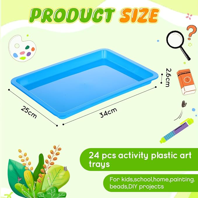 Remerry 24 Pcs Plastic Art Tray for Classroom Stackable Activity Craft Sand Tray Sensory Play Organizer for Kid Painting School Work Art Project Jewelry Sorting Supply (13.4 x 10 Inch,Rainbow Color) - Image 2