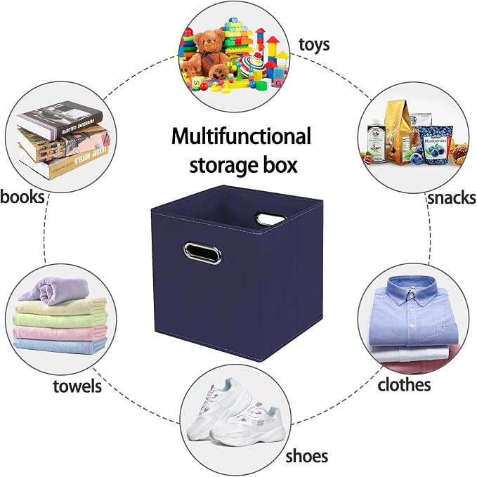 STOREONE Fabric Storage Bins Cubes Baskets Containers-(11X11X11) with Dual Handles for Shelf Closet, Nursery Home ， Bedroom Organizers, Foldable Set of 3 (Navy Blue) - Image 3