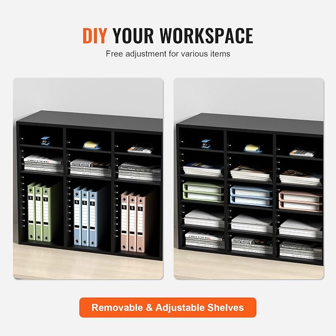 VEVOR Literature Organizers, 24 Compartments Office Mailbox with Adjustable Shelves, Wood Literature Sorter 29x12x24.4 inches for Office, Home, Classroom, Mailrooms Organization, EPA Certified Black | Office Mailbox with Adjustable Shelves, Literature ... - Image 5