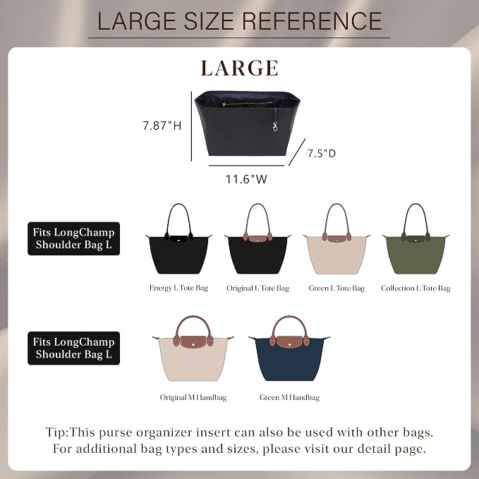 Purse Organizer Insert for Longchamp Le Pliage Large, Black Blue | 6-Compartment Bag Organizer with YKK Zipper Pocket, Cup Holder, Key Chain, Waterproof DupontPaper Lightweight Handbag Shaper - Image 2