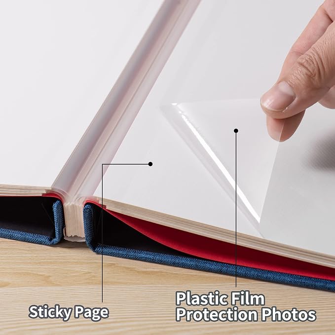 Large Photo Album Self Adhesive for 4x6 5x7 8x10 Pictures Magnetic Scrapbook Album 20 Sheets / 40 Pages Linen Cover DIY Photo Album with A Metallic Pen and and Plastic Board(Blue) - Image 3