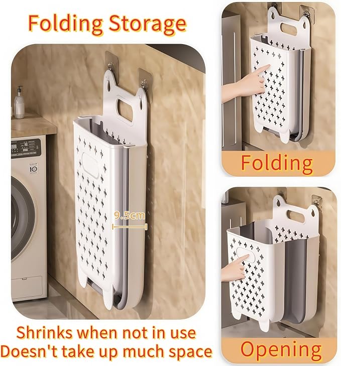 Wall Hanging Laundry Basket,Collapsible Hanging Laundry Hamper | Wall Hanging Laundry Basket,12“ x 7” x 15.1,Collapsible Hanging Laundry Hamper,2Pcak(Light grey) - Image 5