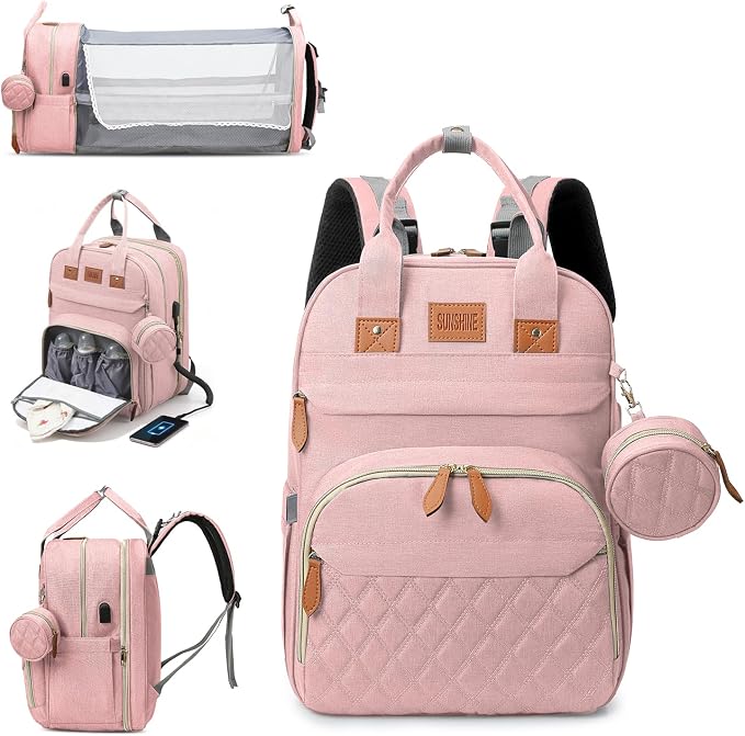 JSTPRO Large Diaper Bag Backpack with Changing Station, Pink | 25L Lightweight 900D Waterproof Nylon, Insulated Pockets & USB Port, Baby Shower Gifts for New Moms and Dads by JSTPRO