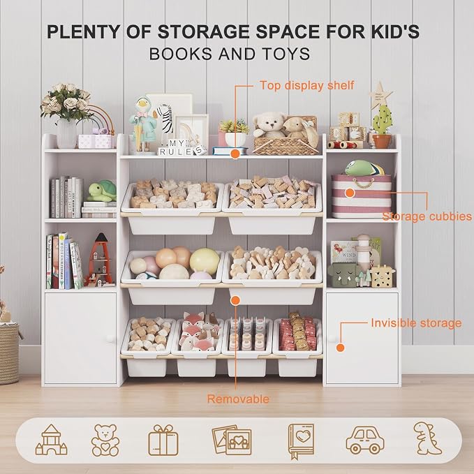 Toy Storage Organizer with 8 Toy Bins, Kids Toy Organizers and Storage with Shelf, Toddler Bookshelf and for Classroom, Living Room, Kids Room, Playroom - Image 5