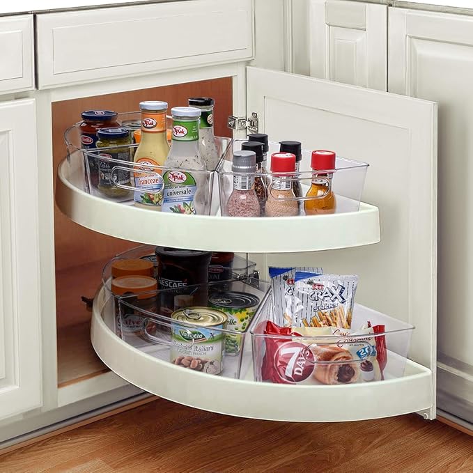 Lazy Susan Organizer for 26''-28'' Diameter Clear Corner Cabinet Storage Bins, Plastic Kitchen Corner Organizer with Handle 1/8 Wedge, Food Safe BPA Free (8 Pack) - Image 8