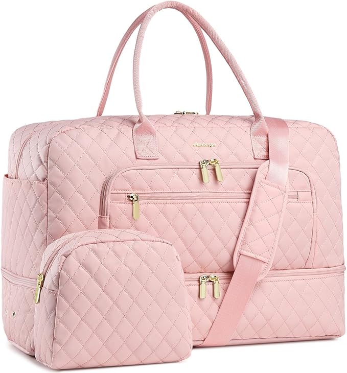 Large Women Travel Duffle Bag - Carry on Overnight Bag Weekend Travel Duffel Tote Bag Yoga Gym Bag with Wet Pocket Toiletry Weekender Overnight Bag for Travel Business Trips Sports Hospital Pink by LUOCIP