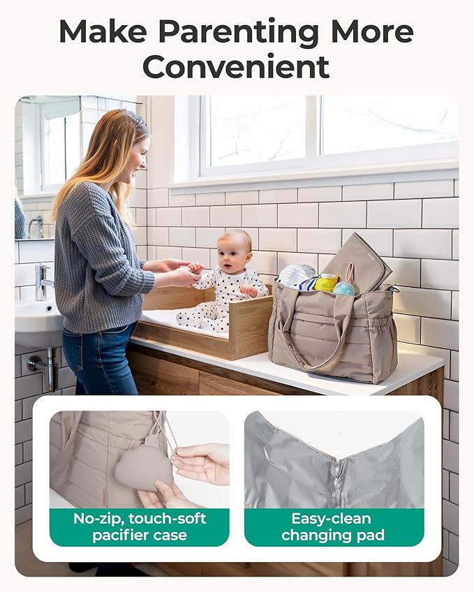 BAGSMART Diaper Bag Tote, Hospital Bag for Labor Delivery Travel Baby Tote | Lightweight Puffy Maternity Bag, Changing Pad & Pacifier Case, Large Capacity for Mom and Dad, Newborn Essentials - Image 4