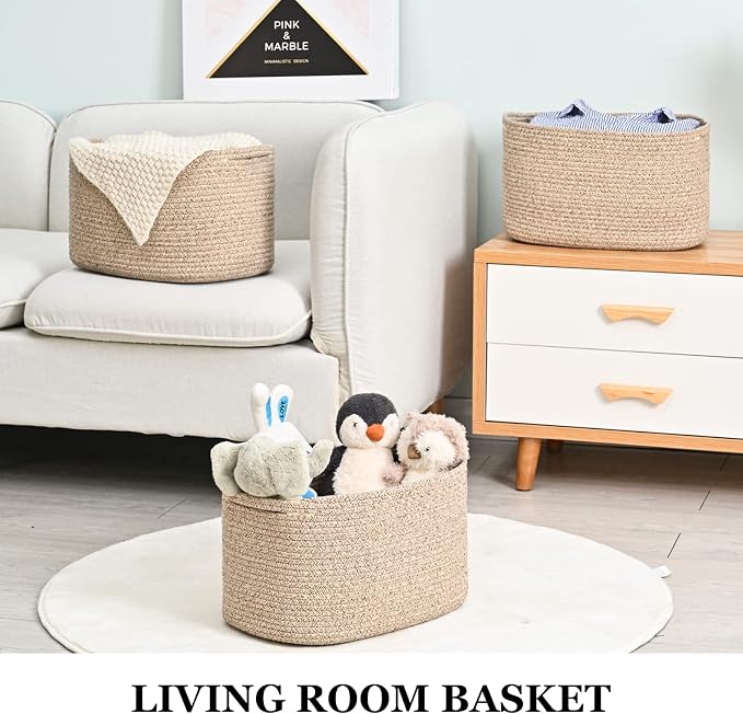 Cotton Rope Storage Baskets for Organizing 3Pack 15"x10"x9" Woven Baskets for Storage,Shelf Baskets Storage Bins Towel Baskets for Bathroom,Toys Baskets Nursery Basket Laundry Baskets(Brown) - Image 7