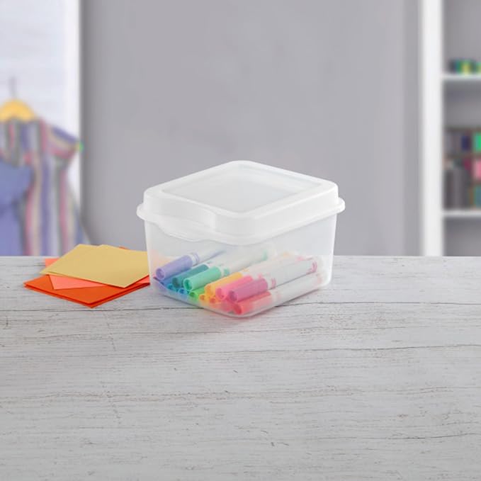 Sterilite FlipTop, Stackable Small Storage Bin with Hinging Lid, Plastic Container to Organize Desk at Home or Office, Clear, 36-Pack | Bin with Hinged Lid, Stackable Multipurpose Organizer for Art & Craft Supplies, Accessories, Photos & CDs, Home or O... - Image 4