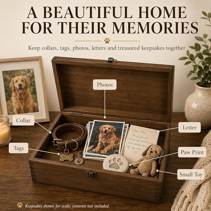 Pet Casket Wooden Keepsake Box, Large Memory Box for Keepsakes, Decorative Storage Box for Memories, Jewelry, & Photos, Memorial Boxes for Men & Women - Image 6