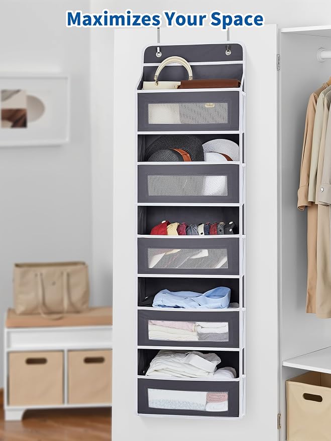 JARLINK Over The Door Organizer, 5 Shelf Hanging Organizer w/ 5 Pockets | 2 Pack 44 lbs Weight Capacity Hanging Storage for Bathroom, Bedroom, Nursery, RV, Pantry (Dark Grey) - Image 6