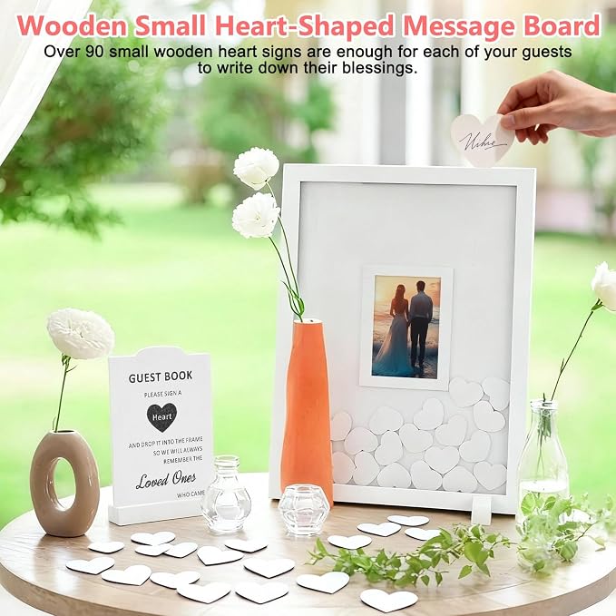 Wedding Guest Book Alternative Wooden Picture Frame Guestbooks(White) | With 90+ hearts, Guest Book Alternative for Wedding Baby Shower Anniversary Birthday Party - Image 4