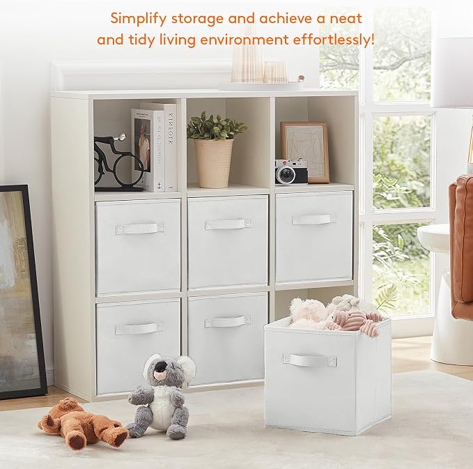 Lifewit Storage Cubes, 11 Inch Organizer Bins, 18L White, 6 Packs | Foldable Decorative Fabric Storage Baskets for Organizing Home Organizers with Handles for Shelves, Closet - Image 7