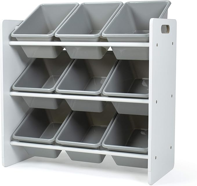 Humble Crew 9-Bin Toy Organizer – Explorer Natural White/Grey Plastic Bins, 3-Tier Storage Solution for Kids' Playrooms and Nurseries by HumbleCrew