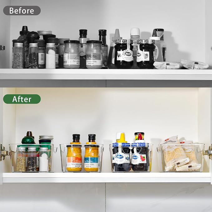 12 Pack Clear Plastic Storage Bins, Pantry Organizers and Storage, Clear Pantry Organizer Bins, Plastic Containers with Handle for Kitchen,Freezer,Cabinet,Closet,Bathroom Under Sink Storage - Image 6