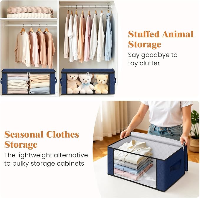 35L Closet Organizers, Foldable Under Bed Storage Containers | Storage Bags with Zippers,Window and Handles for Organizing Bedroom, Closet, Clothing,Organization with Handle - Image 5