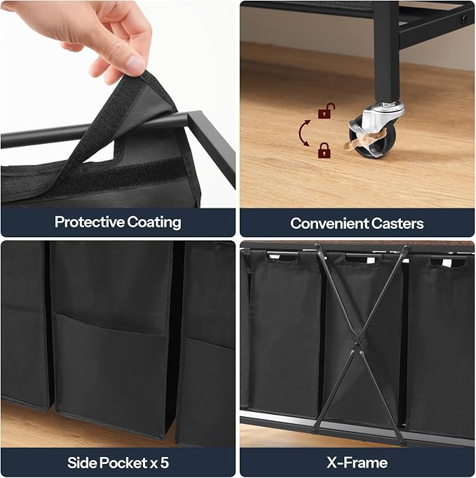 HOOBRO Laundry Sorter 5 Sections, Laundry Hamper with Wheels, 5 × 10.5 Gallon (40 L), Rolling Laundry Basket, Pull-Out and Removable Oxford Fabric Bags, Rustic Brown and Black BF07XY01 - Image 5