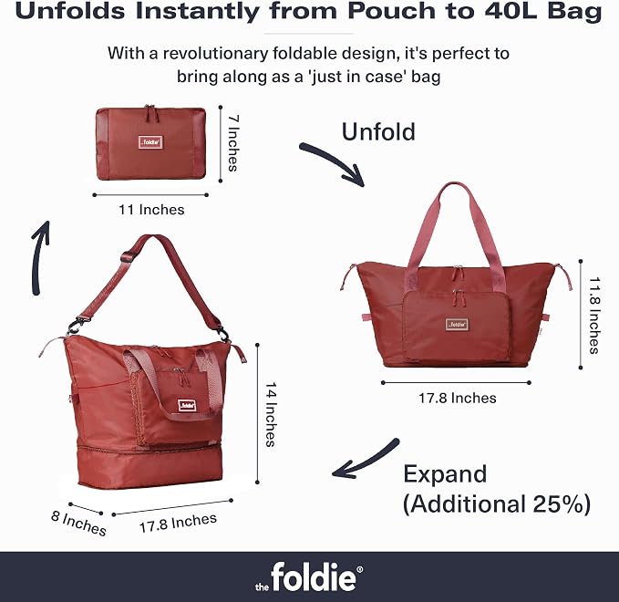 The Foldie Foldable Travel Bag for Women - 40L Weekender Bag with Multiple Pockets - Carry On Expendable Travel Bag - Image 2