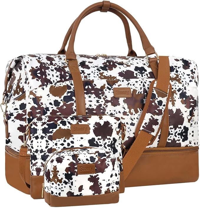 Weekender Bag, Large Travel Duffel Bag for Women, Carry on Overnight Bag with Shoe Compartment and Toiletry Bags by Stuery