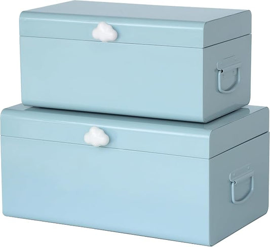 Vixdonos Large Decorative Box Set of 2 Metal Keepsake Trunk with Cloud-shaped Decorative Clasp for Reception,Wedding,Baby & Bridal Shower,17.3X10.6X8.3 Inches by Vixdonos