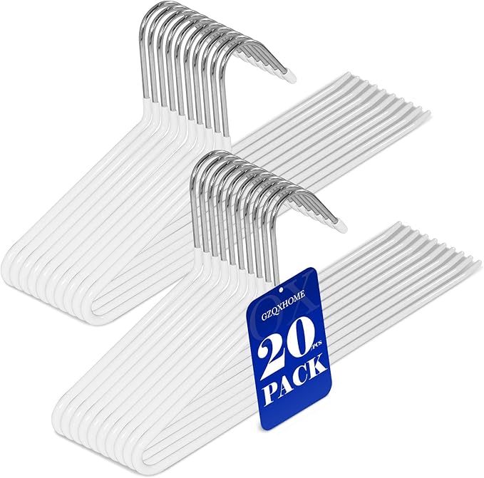 20 Pack Open Ended Pants Hangers with Non Slip Design,Suitable for Trousers,Jeans,Towels for Closet Space Saving,Durable Metal Material with Rubber Coating (White) by GZQXHOME