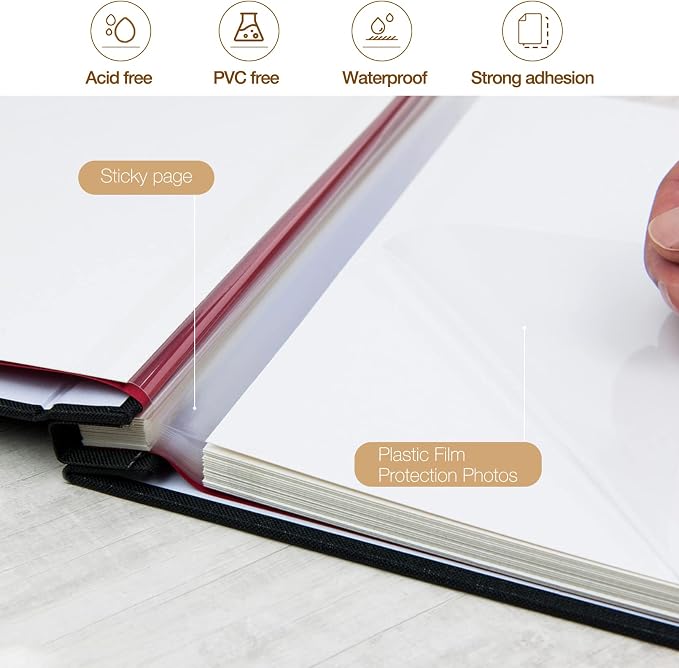 potricher Self Adhesive Photo Album 40 Pages, Linen cover, Black | Photo Album Self Adhesive 4x6 5x7 8x10 Pictures, Linen Cover DIY Scrapbook Albums for Family, Wedding, Baby, Anniversary - Image 4