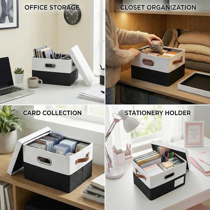 Storage Bins with Lids [3-Pack] Linen Fabric Foldable Storage Boxes Organizer Containers Baskets Cube with Cover for Bedroom Closet Office Black & White（11.4X8.6X6.7 - Image 7