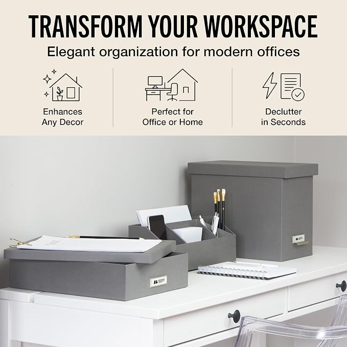 Bigso Oskar Fiberboard Label Frame Document Letter Box | Grey - Image 3