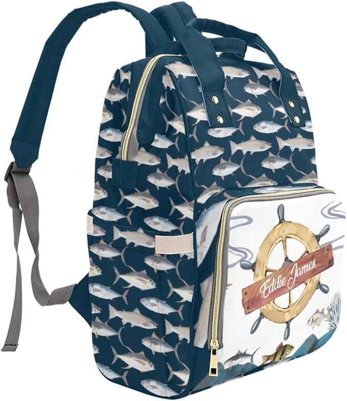 Custom Diaper Bag Backpack with Name Personalized Fishing Nappy Bag for Mommy Mother's Day Gift Customized Adjustable Shoulders Nursing Bag Daypack - Image 3