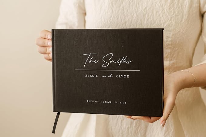 Personalized Linen Guest Book (Design 5) - 9 x 7.5 Hardcover Custom Wedding Guestbook Bride Groom Name Date Location Venue, Reception Ceremony Engagement Party Keepsake Signing Book w/ 120 Blank Pages - Image 7