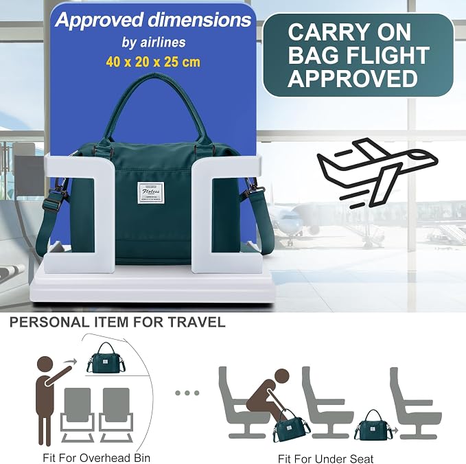 Travel Duffel Weekender Bag Women Tote Carry On Bags With Shoe Compartment | 18x14x8 inches Travel Overnight Bags with Trolley Sleeve for Airplanes Sport Tote Gym for Men Lightweight Daypack Blue. - Image 2