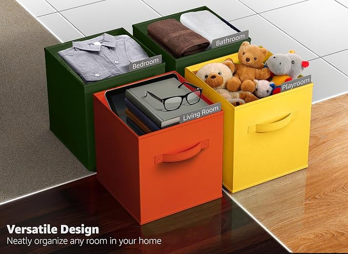 Sorbus Foldable Storage Cubes - 6 Fabric Baskets for Organizing Pantry, Shelf, Toy Box, Cubby, Closet Organizer - 11 Inch Collapsible Closet Organizers & Storage Bins (Dark Yellow, Green, & Orange) - Image 6