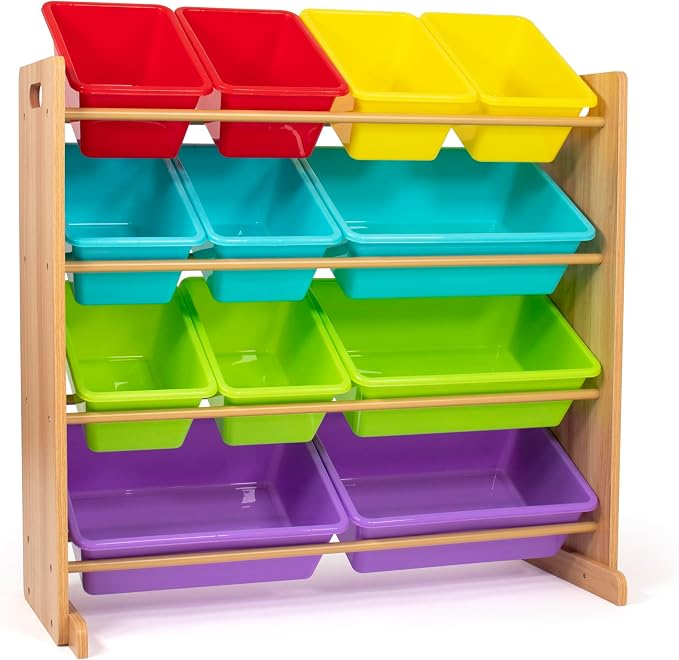 Humble Crew Kids Toy Storage Organizer with 12 Plastic Bins, Natural Wood/Rainbow – Removable Bins for Playroom, Bedroom, Toddler Furniture for Boys and Girls Ages by HumbleCrew