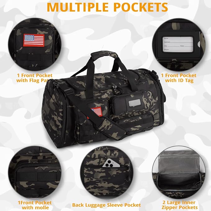 Expandable Gym Bag for Men,Tactical Large 3-in-1 Travel Duffle Backpack Bag | Water-Resistant Sports Bag With Shoes Compartment,Multi-Functional Travel Duffel Bag For Weekend, Overnight, Workout,Camping - Image 4