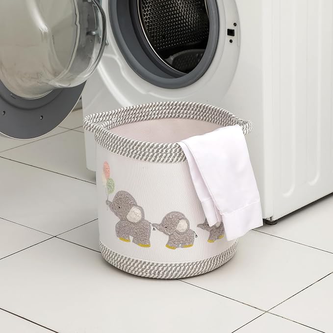 Baby Toy Basket Laundry Hamper Blanket Baskets Cute Elephant Nursery Storage Basket, Woven Cotton Rope Nursery Organization Bins For Girls Boys Kids Baby Shower Gifts Baskets - Image 4