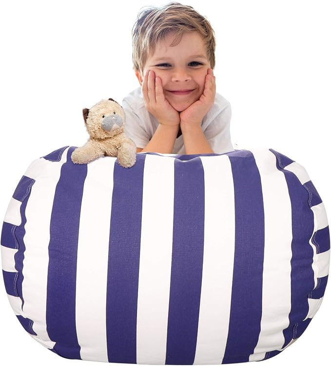 Aubliss Stuffed Animal Bean Bag Storage Chair | (Royal Blue/White Striped, Medium (32'')) by Aubliss