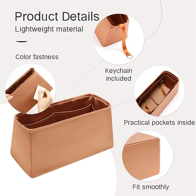 Fits for Brikin Bag Insert Organizer For Hermes(35,Gold) | Premium Silk Material,Smooth Touch,Lightweight,zipper,protect from scratches & stains,multiple pockets,keychain,waterproof - Image 6
