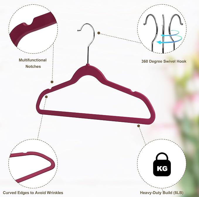 Quality Children's Plastic 30 Pack Non Velvet Non-Flocked Thin Compact Hangers Swivel Hook for Shirts Blouse Coats (Raspberry, 30) - Image 4