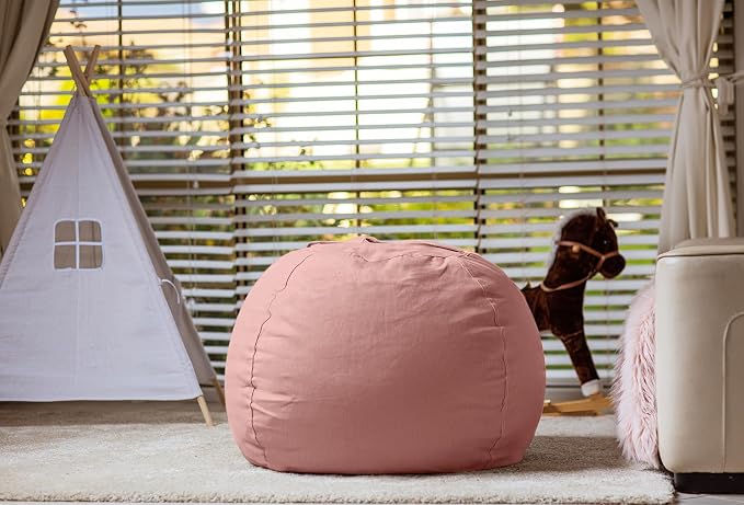 WEKAPO Stuffed Animal Storage Bean Bag Chair Cover for Kids | Stuffable Zipper Beanbag for Organizing Children Plush Toys Large Premium Cotton Canvas (Solid Pink, XX-Large) - Image 6