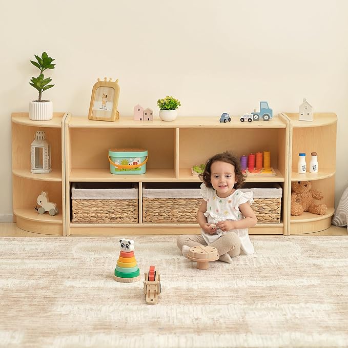 OOOK 5-Compartment Wooden Storage Cabinet, Montessori Toy Shelf Organizers | FSC Safety, Classroom Organizer and Montessori Bookshelf for Playroom, Daycare and Preschool, 44.6"W×11.7"D×23.6"H - Image 5