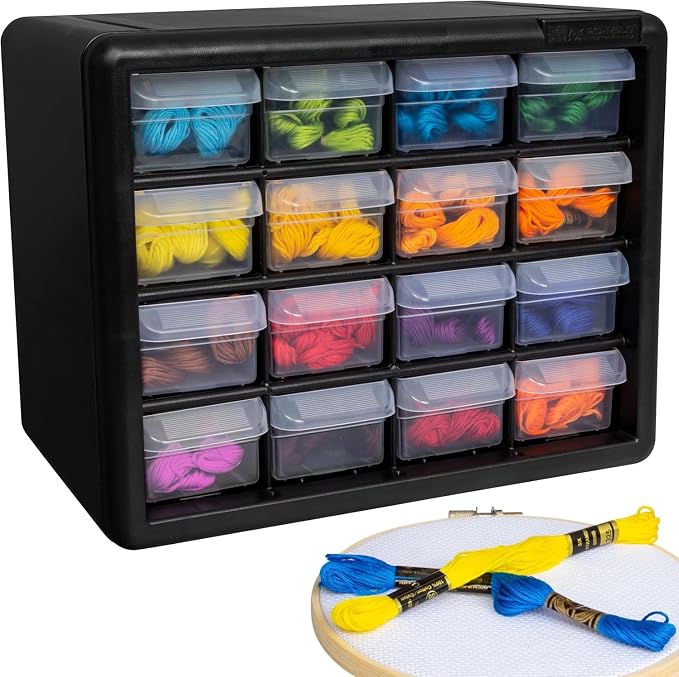 Akro-Mils 16-Drawer Plastic Storage Cabinet | 10-1/2 x 6-1/2 x 8-1/2 Inch | Black | Model 10116 | Garage Organization - Image 11
