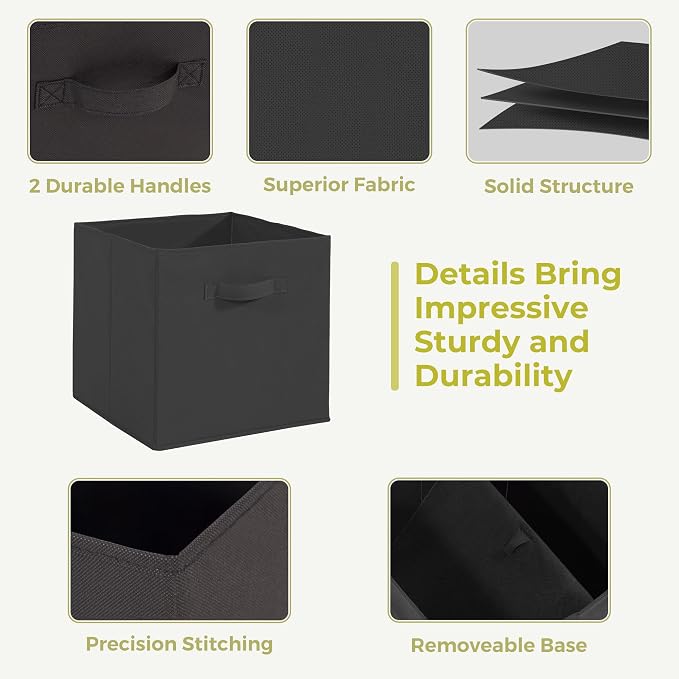 11x11 Storage Bins, Set of 8 Storage Cubes, Collapsible Cube Storage Box, Fabric Closet Organizers with Handles for Home, Office, Closet Shelf Cabinet, Bookcase, Black - Image 3