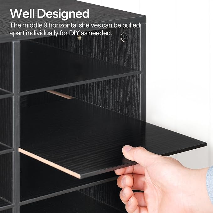 HOOBRO Countertop Mail Sorter, Wooden Literature Organizer, Student Mailbox for Classroom, Desktop Organizer for Office Home School, 12 Compartments Black BK43WF01 - Image 6