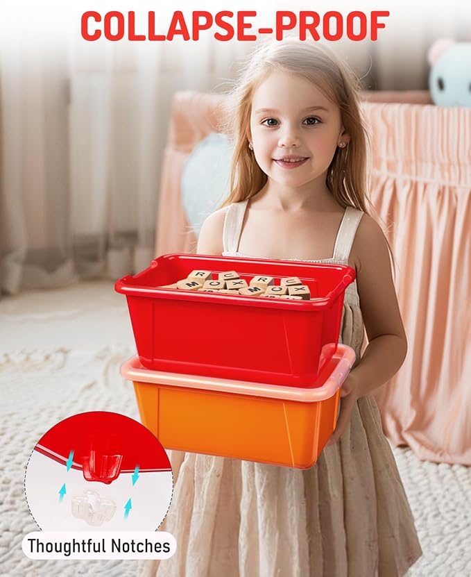 GAMENOTE 6 Quart Stackable Plastic Storage Bins with Lids, 6 Pack, Colorful | Stackable 6-quart bins with lids organize classroom supplies, crafts, toys and building blocks for Classroom & Kids Toy - Image 3